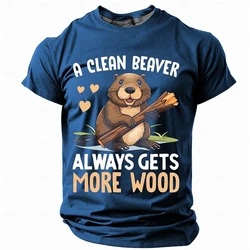 Cute Beaver Pattern T Shirt Men's Clothing Casual Fashion Crewneck T-shirt 3D Printed Lovely Animal Pattern Streetwear Tee Top