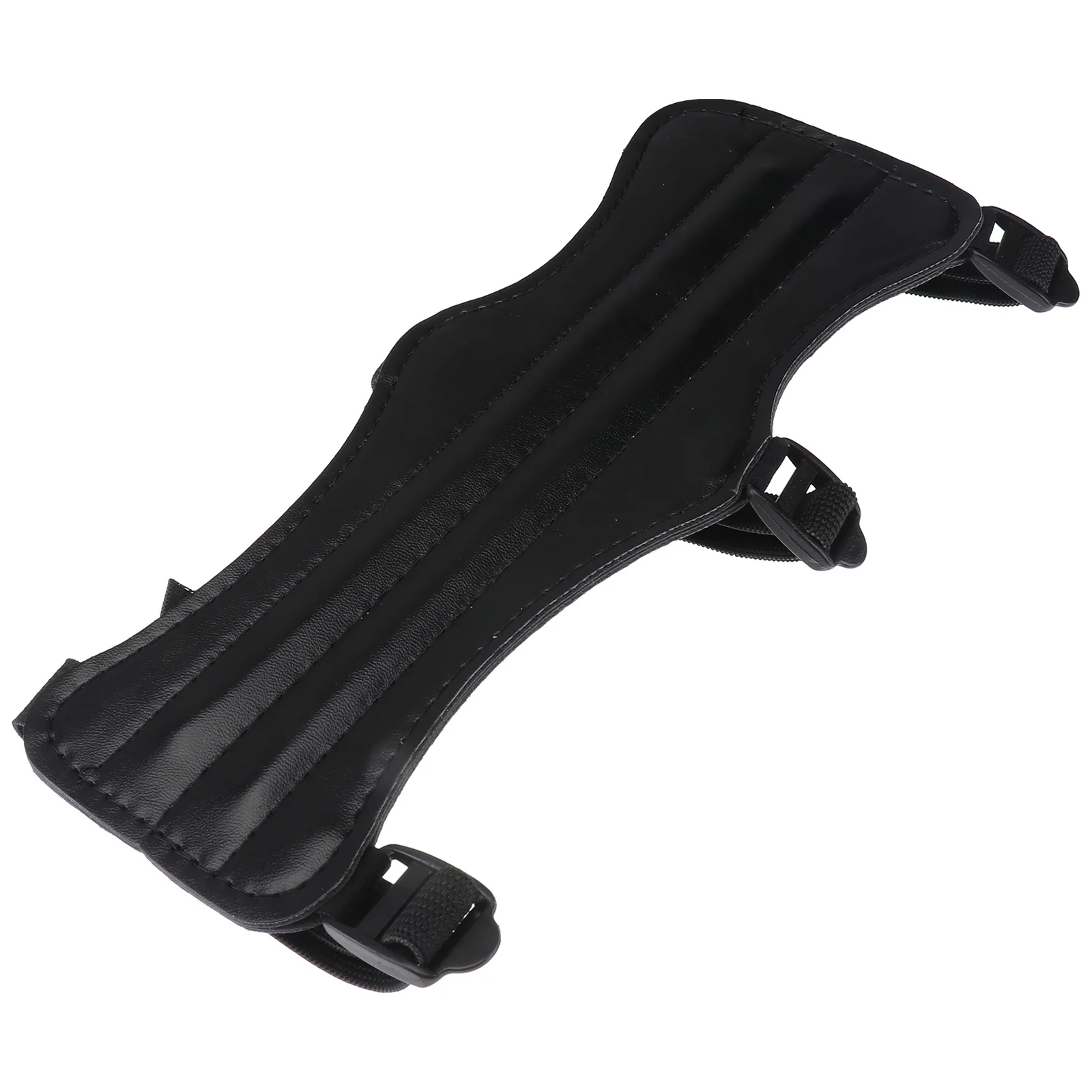 Protector de brazo de Triple hebilla de PU negro, Protector de antebrazo ajustable para mano izquierda derecha, brazalete recurvo con correa segura