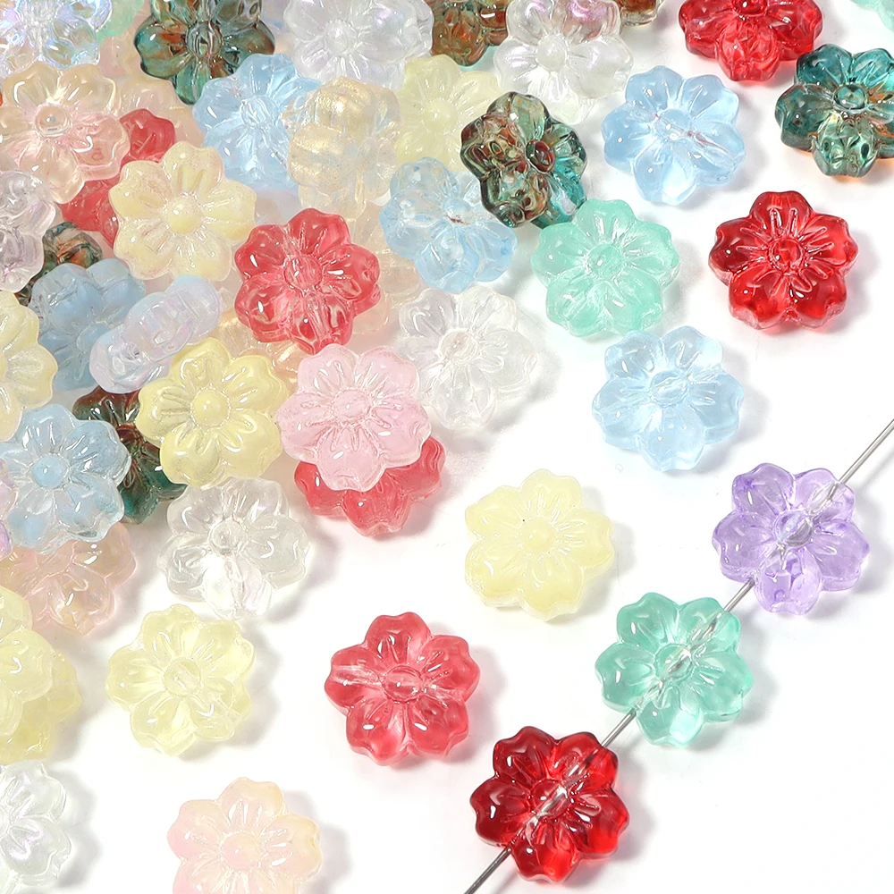 30Pcs 14mm Glass Beads Cherry Blossom Scattered Beads Handmade DIY For Making Jewelry Necklaces Earrings Accessories Materials
