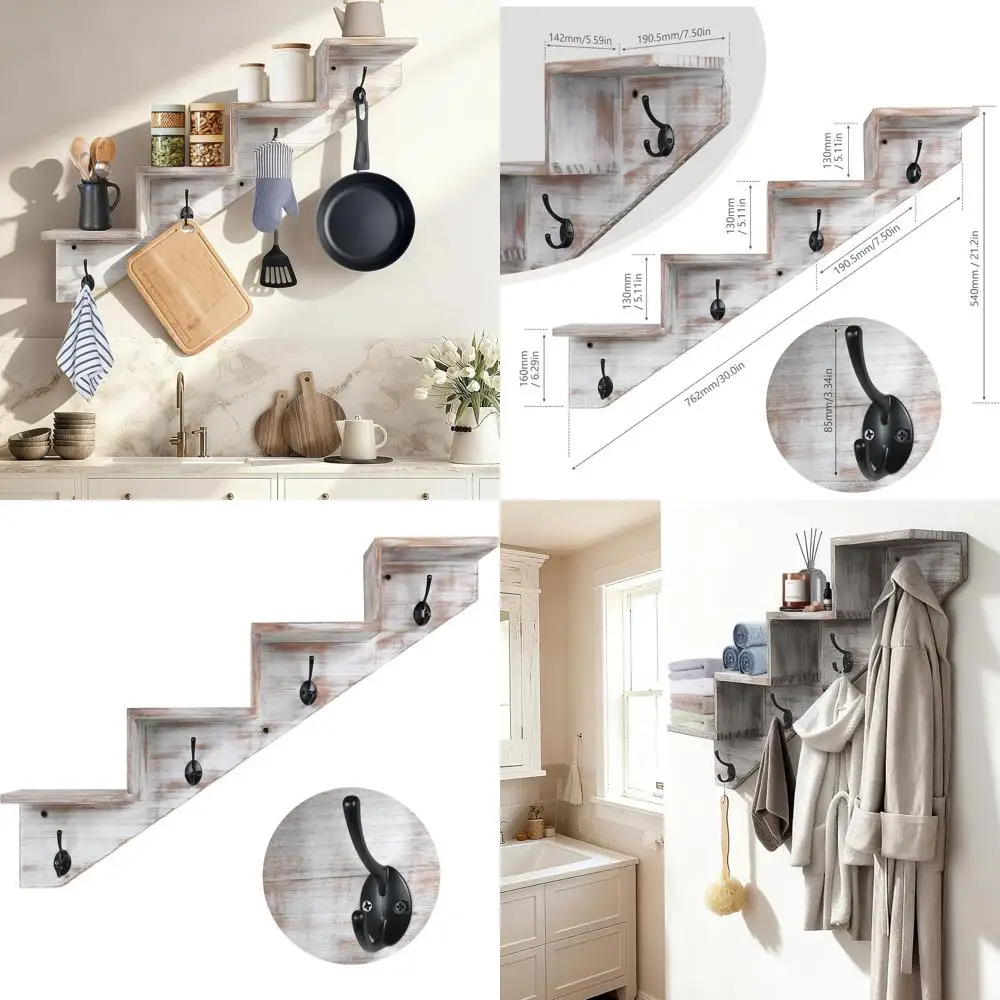 

Белая настенная вешалка для одежды с полкой, деревянный органайзер в стиле лестницы для прихожей, грязезащитной зоны и гостиных