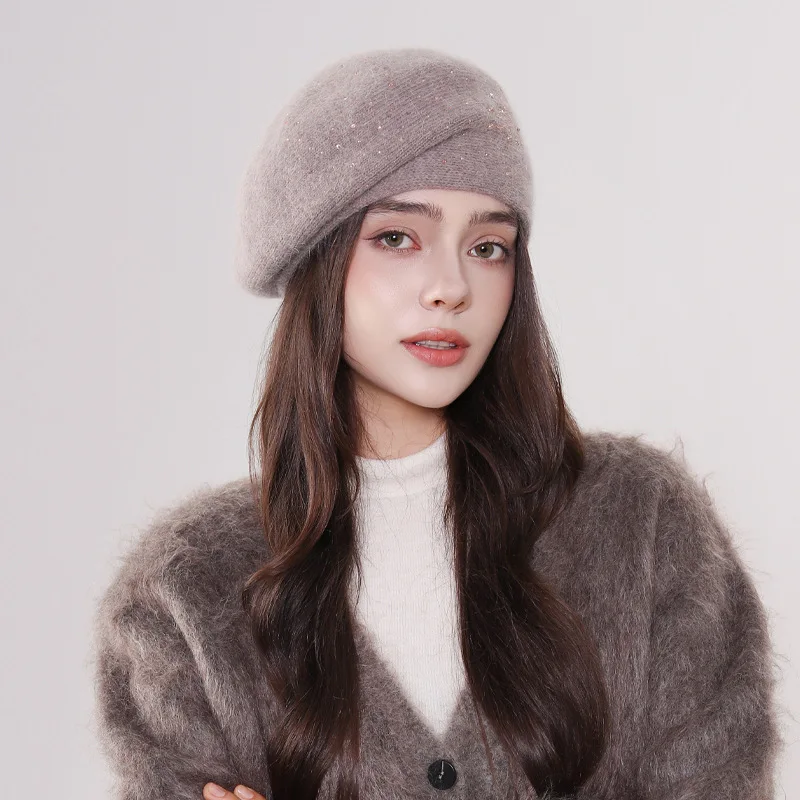 حماية الأذن والدفء، قبعات الخريف والشتاء، القبعات الصوفية النسائية، القبعات المحبوكة الماسية المضغوطة الساخنة