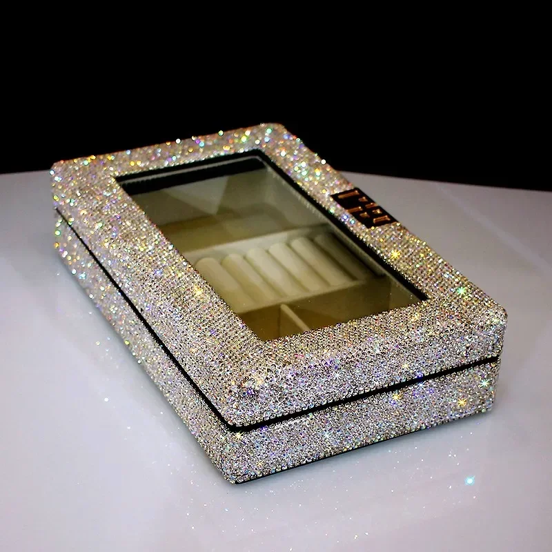 Luxury Rhinestone Jewelry Box Sparkling Diamond Jewelry Case Organizer Ring Earrings Necklaces Storage Case Box Display Holder