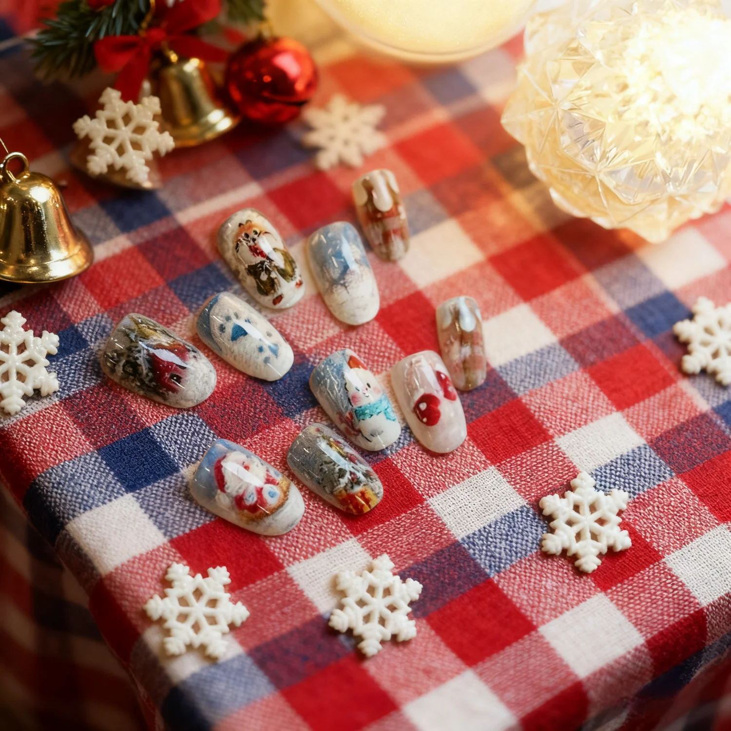 

24pcs Cute Winte Christmas False Nails With Colorful Snowman Xmas Tree Pattern Press On Nail Wearable Full Cover Fake Nails