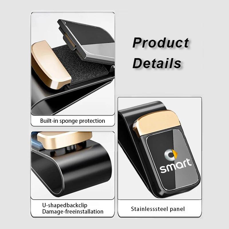 For Smart Car Sun Visor Glasses Holder Eyeglass Mount Compact Clip Interior Accessories Fortwo Forfour 451 453 450 452 454