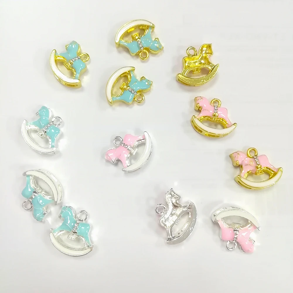 

50pcs /Lot 17*15 mm DIY Craft Charms for Kids Gold Plated Enamel Animal Rocking Horse Shape Baby Pin Charms Pendant