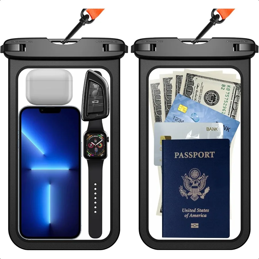 

Temdan 2 Pcs Waterproof Phone Pouch [Up to 10 Large] Universal IPX8 Waterproof Cell Phone Case Dry Bag with Lanyard for iPhone