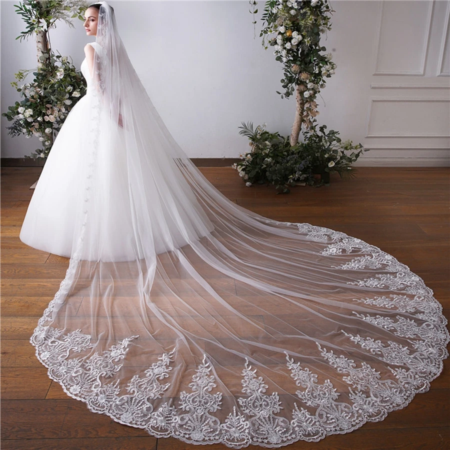 New Arrival White Ivory Lace Edge Bridal veils for women wedding Cathedral Wedding accessories voile mariage welon Bride Voile