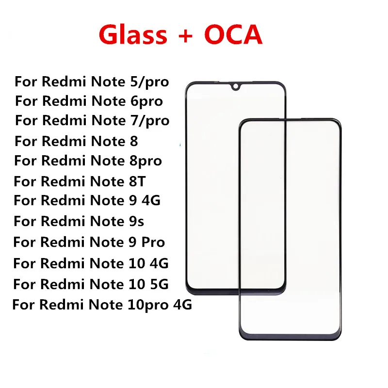 Voor Redmi Note 7 8 9 10 8T 9C 4G 5G Pro 6 5 Front Touch Screen oca Glas Sensor Glas Cover Reparatie Onderdelen