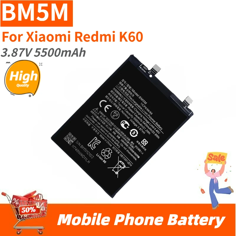 

Высококачественный аккумулятор для телефона BM5M, 3,87 В, 5500 мАч, для Xiaomi Redmi K60, новый сменный аккумулятор