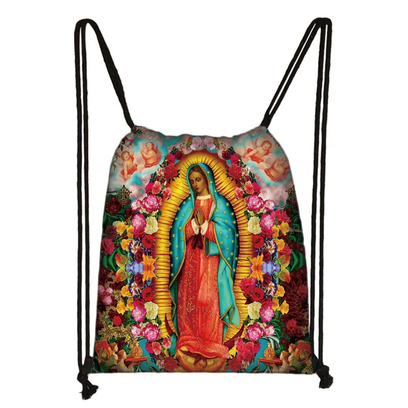 Our Lady Of Guadalupe Virgin Mary Print Backpack Women Drawstring Bags Teenager Shoulder Storage Bag for Travel Shoes Holder