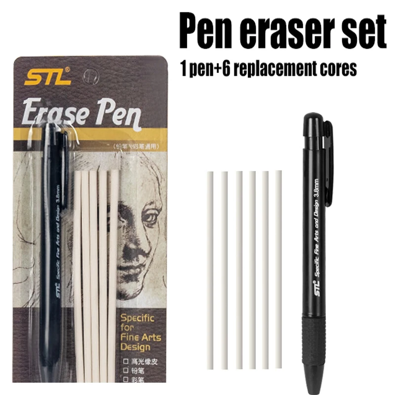 Automatic Pen Style Hard Highlight Sketching Rubber Pen Eraser Set With Replaceable Core Sketching Painting Writing Erase