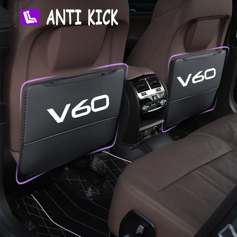 

Anti Kick Pad 2Pcs Leather Car Seat Back Backrest Anti Dirt and Anti Stepping Pad Protective Cover Storage Bag for Volvo V60
