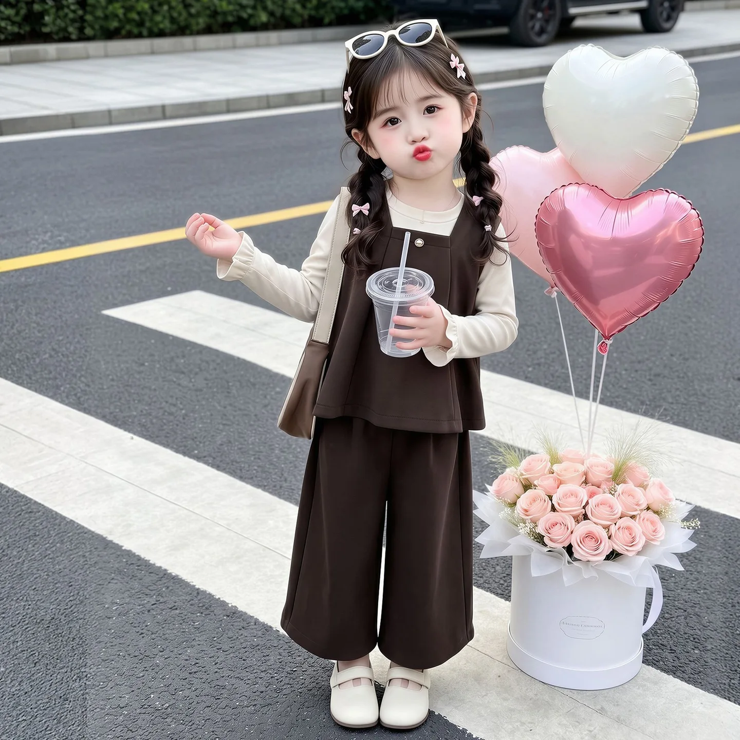 Girl's Forest Series Set 2026 New Spring and Autumn Fashionable Children's Giant Beautiful Baby Vest Three piece Set