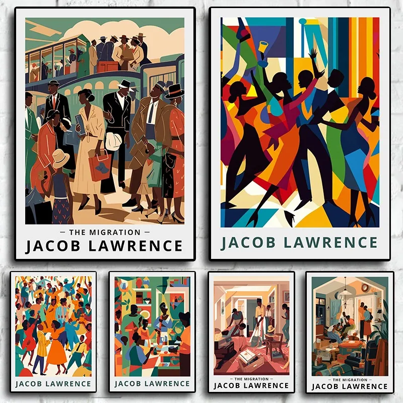 Póster minimalista de Jacob-Lawrence, la migración, exposición clásica afroamericana, pintura en lienzo, imágenes de pared, decoración del hogar