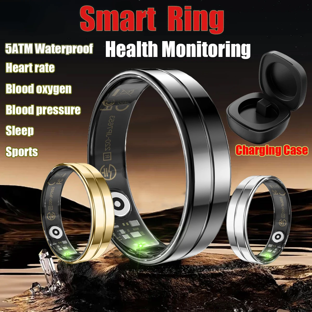 

Мужское и женское ультратонкое умное кольцо 2,2 мм, новое водонепроницаемое кольцо из нержавеющей стали 5ATM, роскошное интеллектуальное кольцо на палец, фитнес-трекер для здоровья