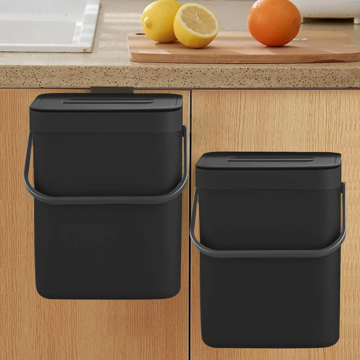 

Countertop Compost Bin with Lid, 1.3 Gal Hanging Trash Can for Kitchen, Odor-Blocking, BPA-Free Plastic, Black