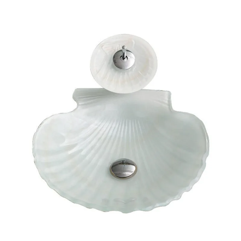 

Bathroom tempered glass wash basin, white shell counter basin