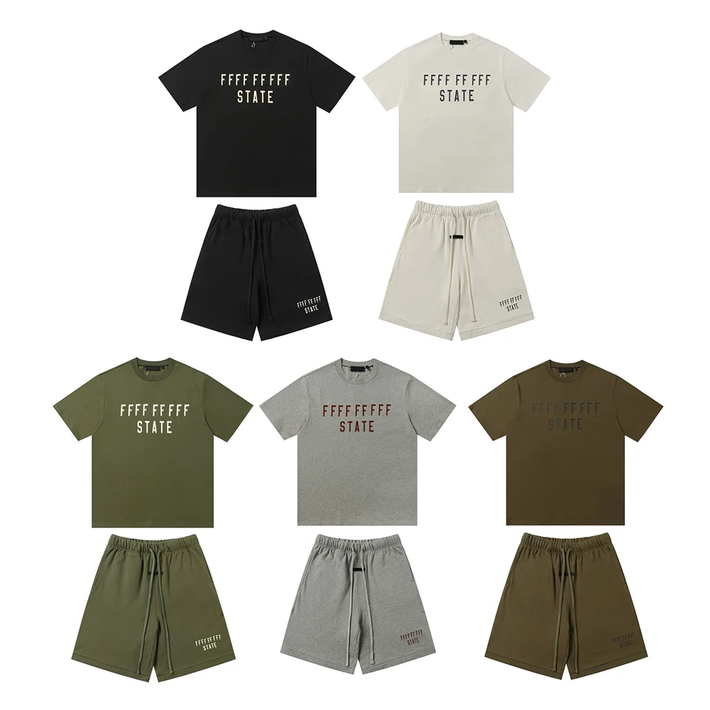 

24fw Trendy Brand New Collection State Letter Print Short Sleeve T shirt Shorts Sets Men Women Casual Summer Sets T-shirt Shorts