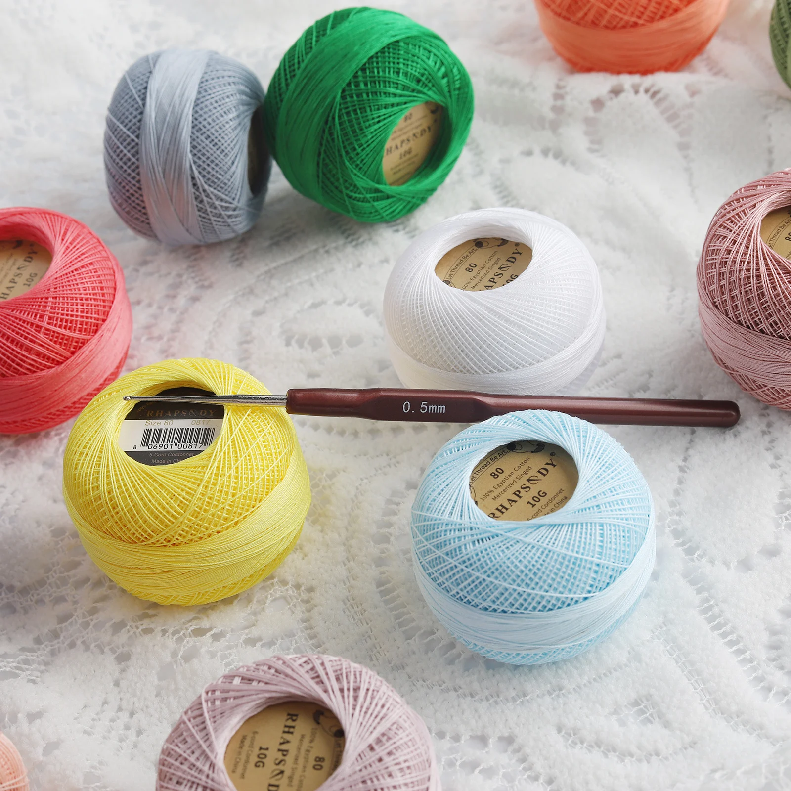 Rhapsody Premium Pearl Cotton Thread Size 80 184Yds 10 Grams Each Ball For All Kinds of Knitting Crochet Tatting view 4