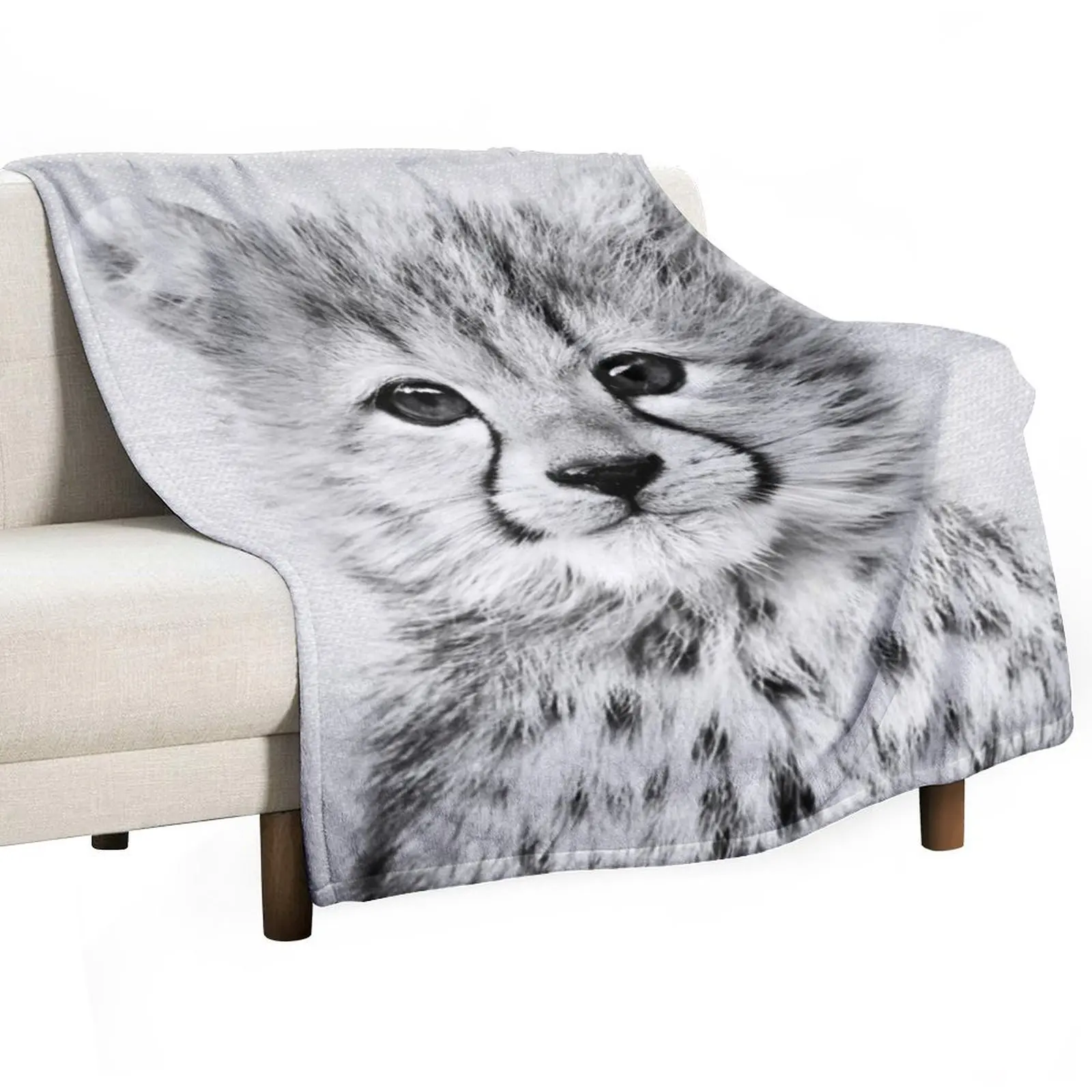 

Baby Cheetah - Black & White Throw Blanket Bed Fashionable Summer Warm Thermals For Travel Blankets