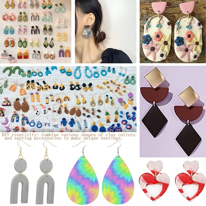 24 Pcs Polymer Clay Cutters With Earring Cards And Hooks, Clay Cutters For Polymer Clay Jewelry Making