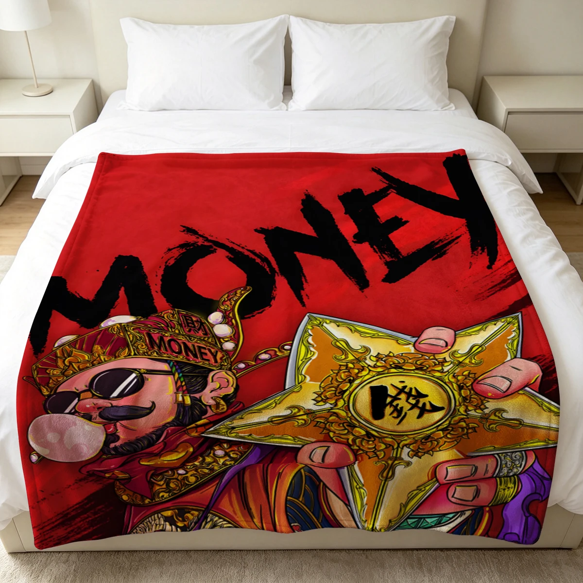 Money God Sunglasses Flannel Blanket Warm Soft Halloween Christmas Decorative Couch Warm Cozy All-Season Gift