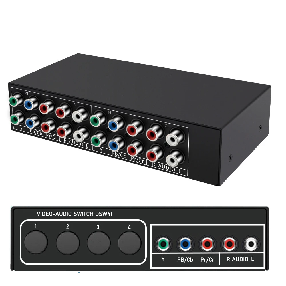 YPbpr Component Switch 4/3 in 1 out RGB Switch Selector Box 5 RCA Component Ypbpr Switch Box Cable for Wii PS2 DVD TV STB