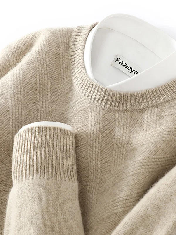 

Men's Thiened Pure Wool Knitted Sweater round Ne Warmth Base Layer irt Busin Sle Home Winter Long Sve Faion