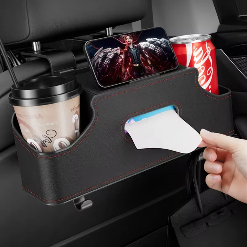 Car Backseat Organizer Storage Box 3 In 1 with Hook Auto Interior Decoration Drink Cup Tissue Phone Holder Travel  Accessories