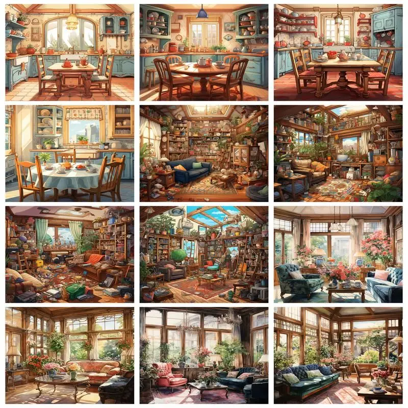 

CHENISTORY Pictures By Number Living Room Scenery Kits Home Decor Painting By Numbers Drawing On Canvas HandPainted Art Gift