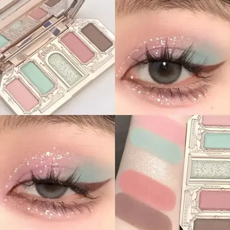 Flower sa Moonlight Mermaid Make Up Palette Delicate Matte Glow Shimmer Waterproof 5 Color Glitter Eye Shadow Palette