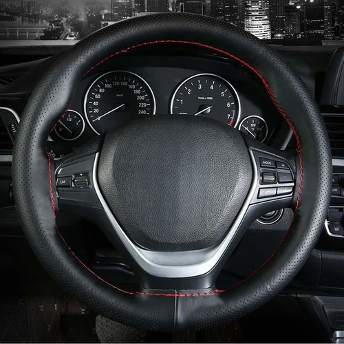 Imagen 2 del producto Cubiertas para volante de coche trenzado DIY 38cm cubiertas de cuero Artificial suave para coche con aguja y hilo accesorios para automóvil