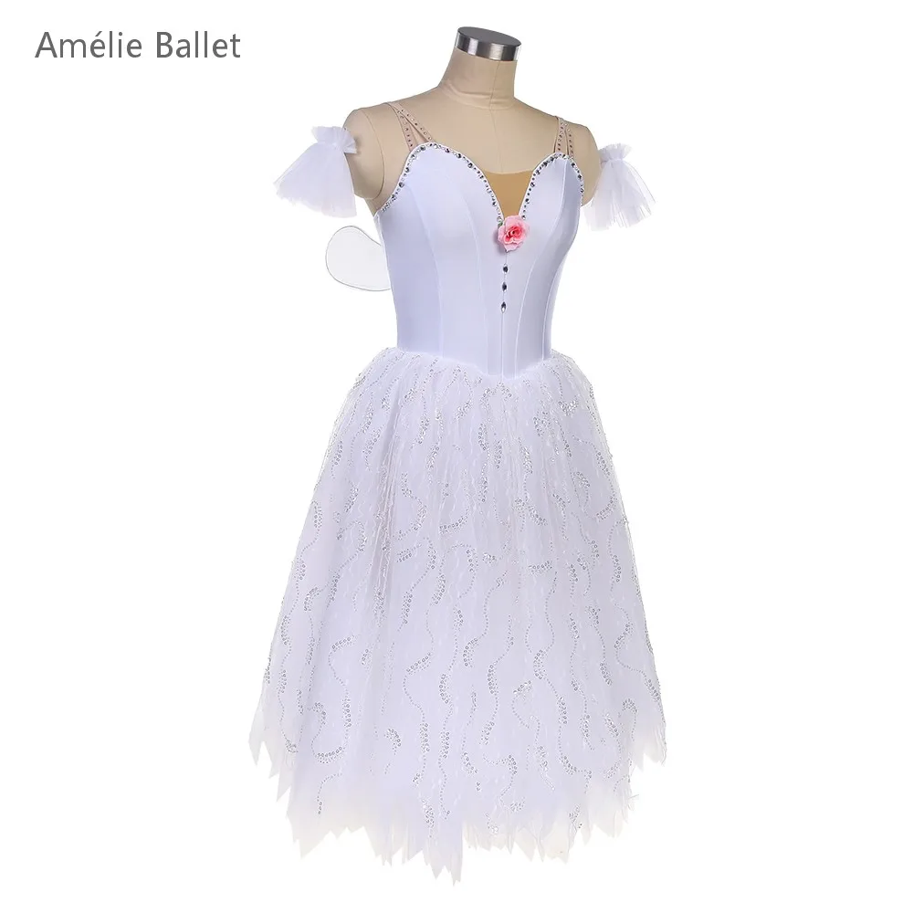 25145 New Ballet Costumes White Spandex Romantic Long Ballet Costumes Adult Girls Stage Performance Dance Costumes