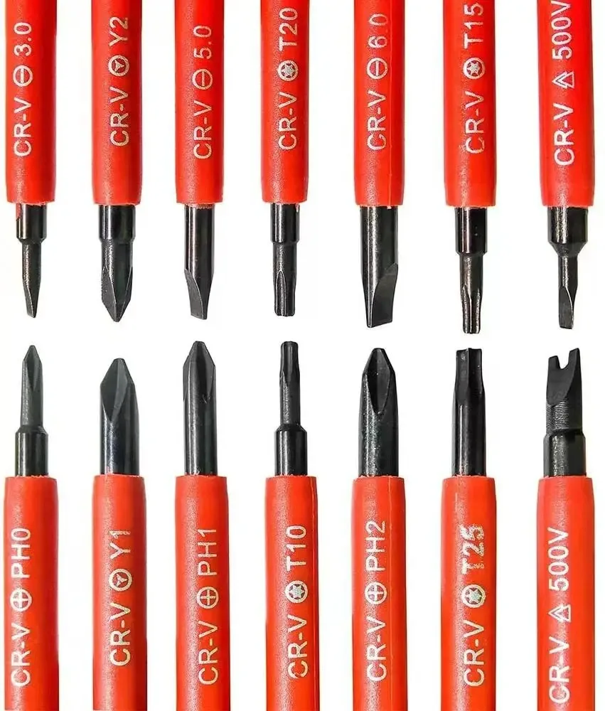 14/Pcs VDE Insulated Screwdriver Set Slotted Phillips Screw Driver Bits Kit With Tester Pen Electricians Hand Tools