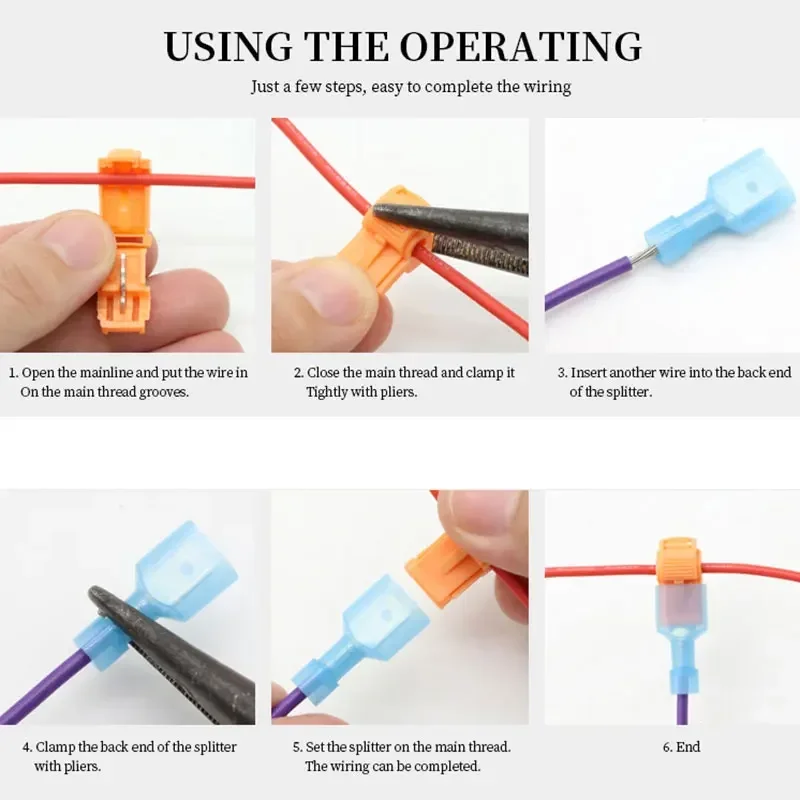 10/50 Sets T Shape Quick Splice Electrical Wire Connectors Crimp Terminals Block Lock For Sq 0.5-4mm 22-17AWG/15-13AWG/13-10AWG