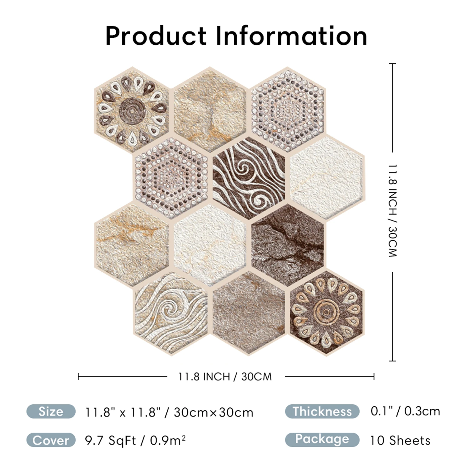 Imagem -06 - Tile Boho Auto-adesivo para Cozinha Painel de Parede Peel And Stick Adesivo Impermeável Mais Grosso Backsplash Hexagonal 3d 10 Pcs