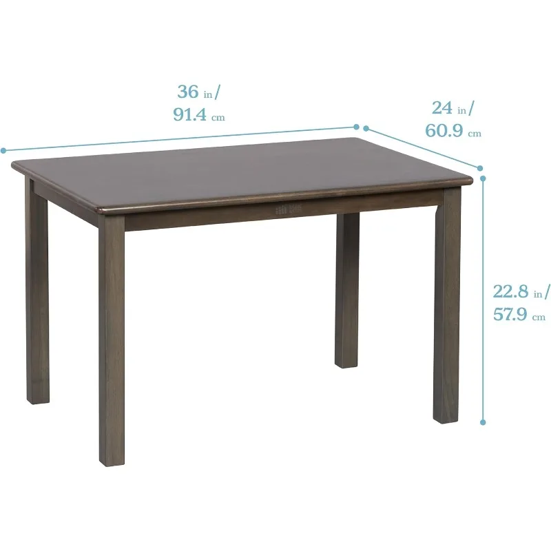 Juego de mesa y sillas rectangulares de madera dura de 24 x 36 pulgadas, altura de asiento de 12 pulgadas, muebles para niños, lavado gris