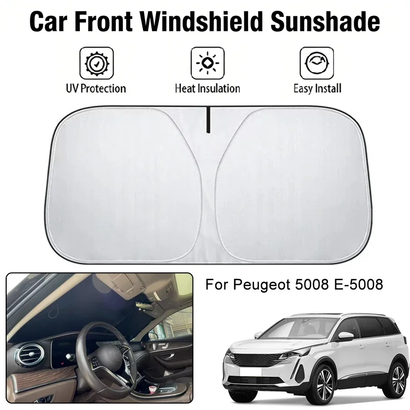 Parasol plegable para parabrisas de coche, bloqueador UV, aislamiento térmico para Peugeot 5008 E-5008, accesorios de protección interior