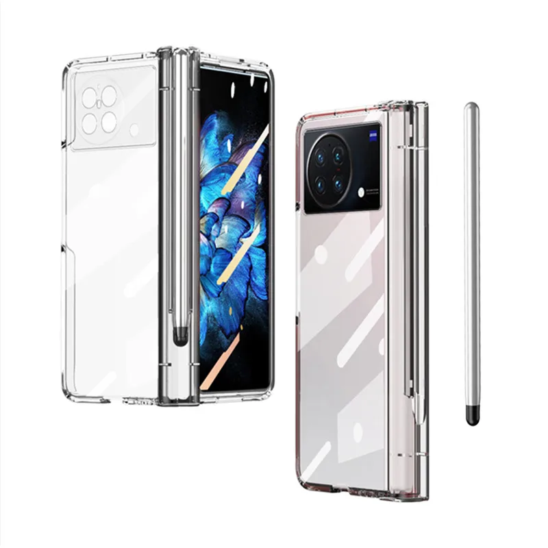 Case for Vivo X Fold 5G with Silver Pencil Clear Cover X Fold Transparent Shell Tempered film Front Case for Vivo X Fold Armor