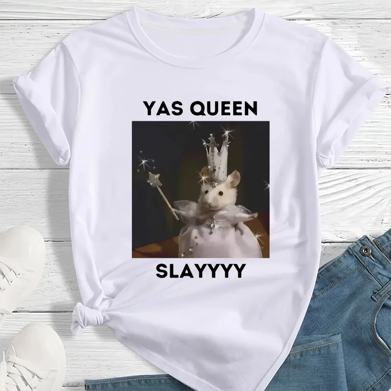Camiseta gráfica divertida de Yas Queen Slayyyy Rat para mujer, camisetas Unisex con estampado de broma divertida, ropa informal de moda de verano, Tops