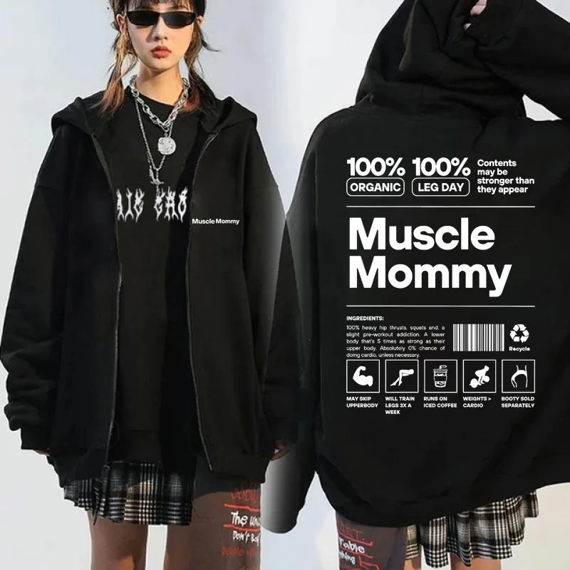 

Funny Muscle Mommy Pump Cover Gym Meme Printed Zipper Hoodie Men Women Fashion Gothic Humor Vintage Fleece Zip-up Sweatshirts