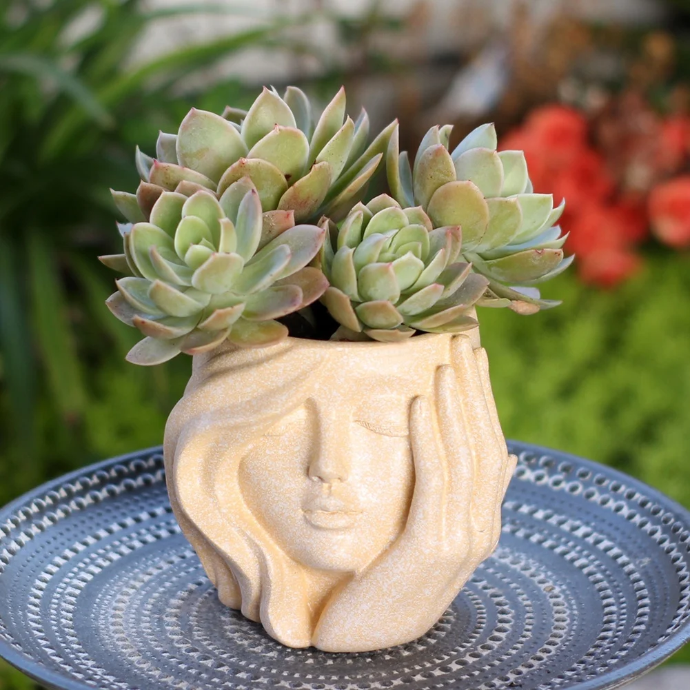 1 Piece Human Head Resin Pot With Drainage For Small Flower Lightweight Garden Patio Home Decor Figurine Art