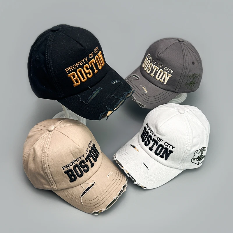 

New Unisex Letter Boston Embroidery Broken Style Baseball Hats Breathable Street Retro Personal Peaked Caps Versatile Fashion