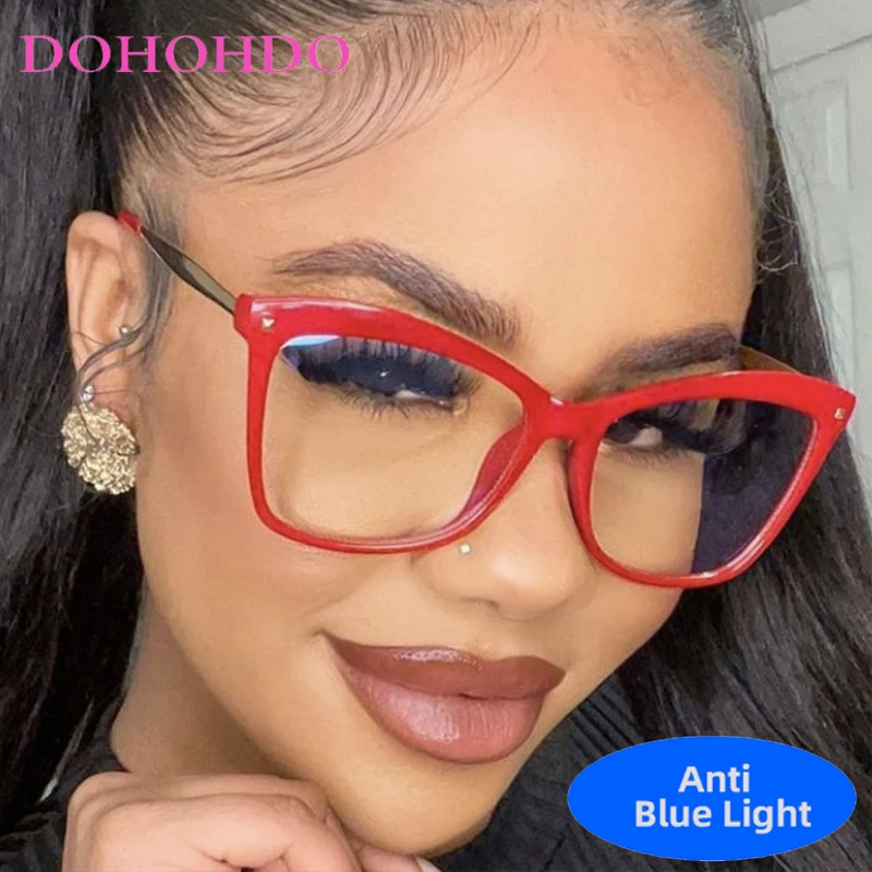

Retro Trend Rivets Decorate Metal Leg Cat Eye Women's Eyeglasses Luxury Brand Men Gaming Work Optical Anti-Blue Light Glasses