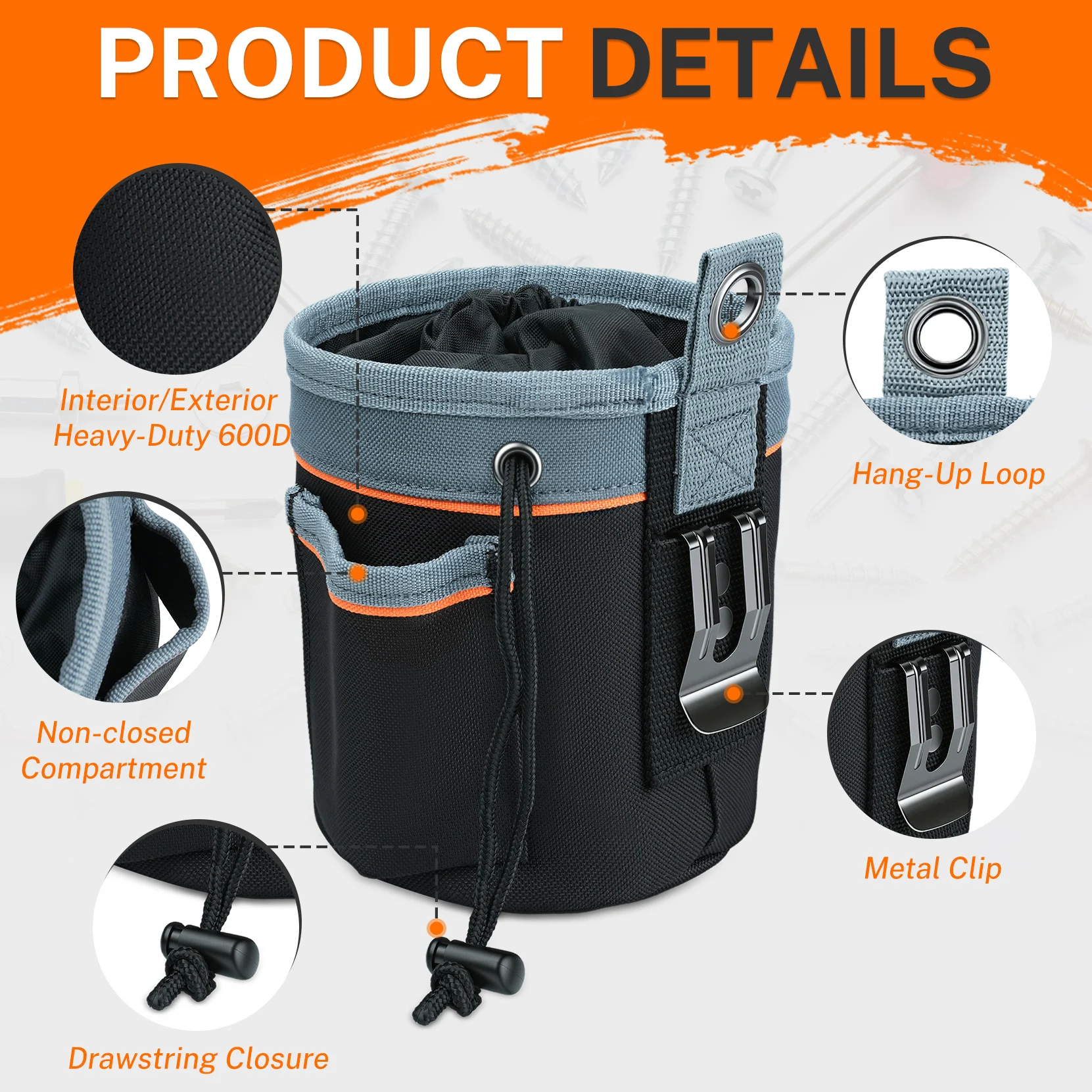 MELOTOUGH Tool Pouch, Screws and Nails Tool Pouch Bag, Thickened for Wear-Resistance, ldeal for Industrial Tools, Storage Bag view 3