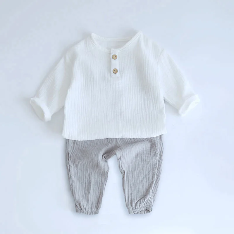 2 Stück Frühling Baby Boy Kleidung Sets 0-4y Kleinkind Kinder Musselin Bio-Baumwolle Langarm T-Shirt lose Hosen Kinder Outfits