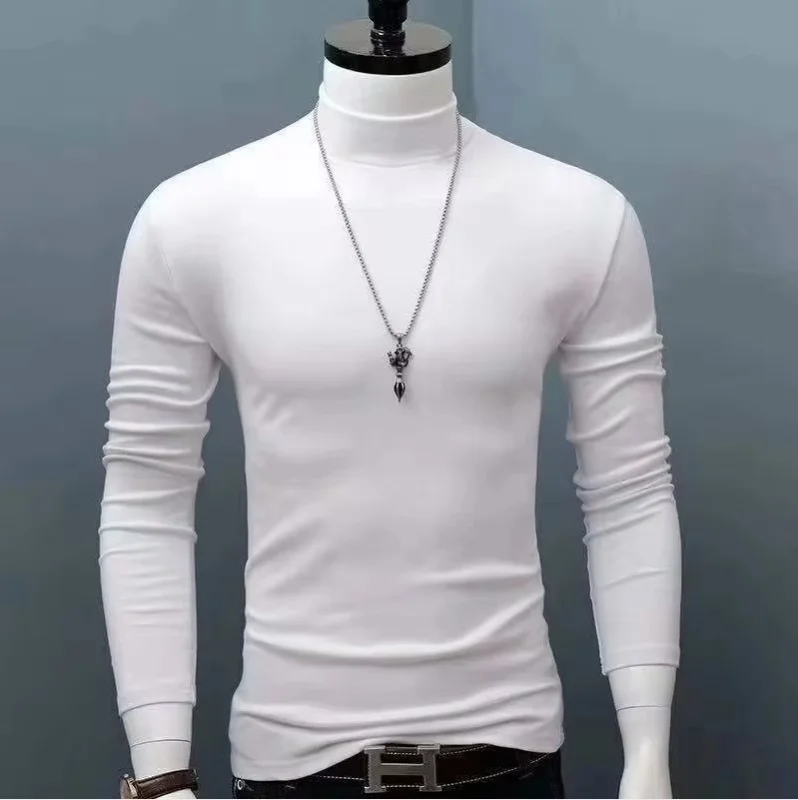 2025 New 1pcs Men Thin Warm Tops Men's Autumn Long-sleeved Thermal Underwer Male High Collar Fashion T-shirt