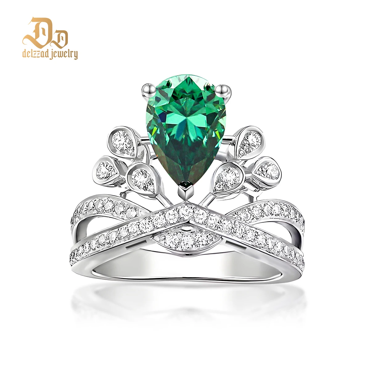

Delzzad High Quality VVS1 Moissanite True Love Teardrop Crown Ring 100% S925 Shining Luxury Party Sterling Silver Unisex Jewelry