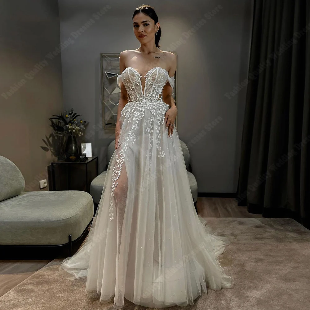 Off Shoulder V-Neck Women Wedding Dresses Sexy Sleeveless Bridal Gowns Mopping Length Celebrity Ball Princess Vestidos De Novias