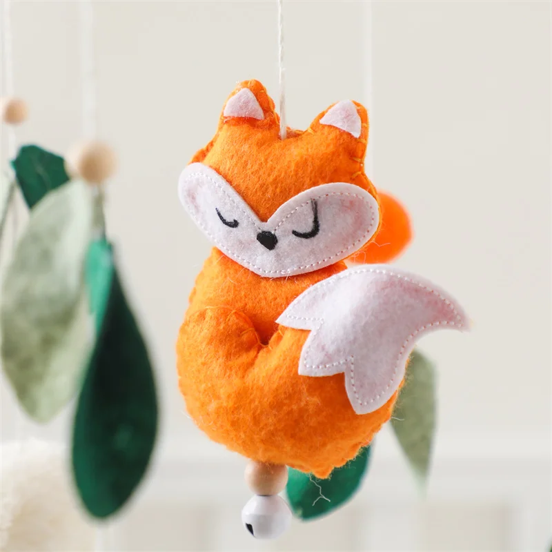 Baby Rattle Toy 0-12 Month Newborn Felt Fox Pendant Wooden Mobile Music Box Bed Bell Hanging Toy Holder Bracket Infant Crib Gift